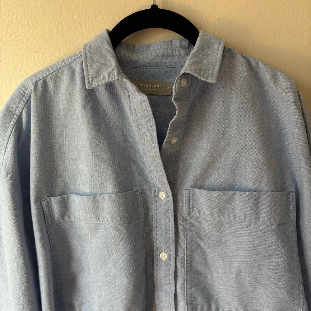 Light Blue Button-Up Shirt With Patch Pockets - image 2